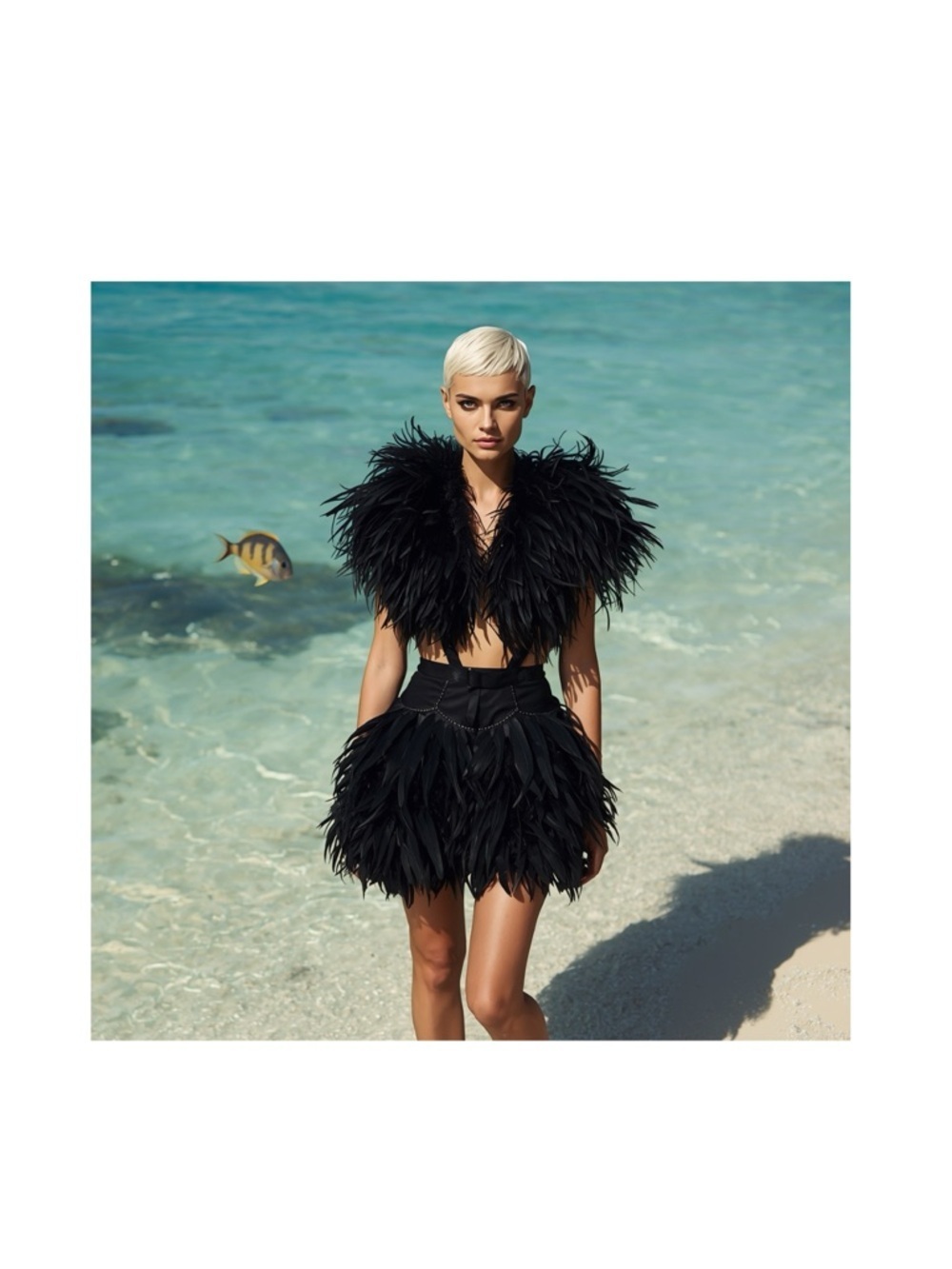 HANDCRAFTED Black Feathered Fashion Poster - Designer Style Home digital Art